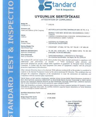 Bescheinigung über die Einhaltung Pumpen